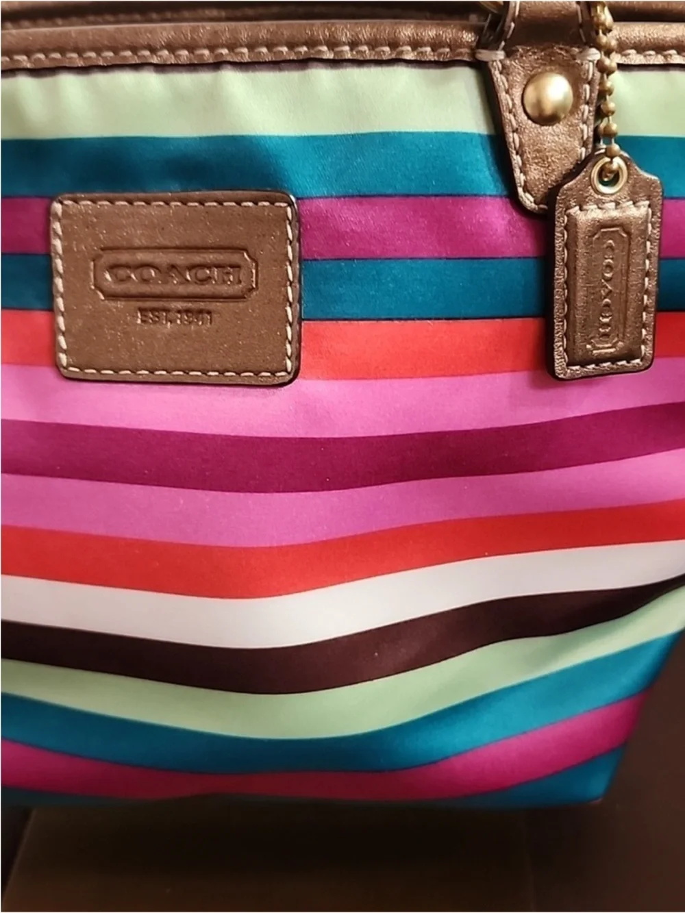 Coach Legacy Striped Tote EUC with Metallic Gold Trim - Picture 2 of 11